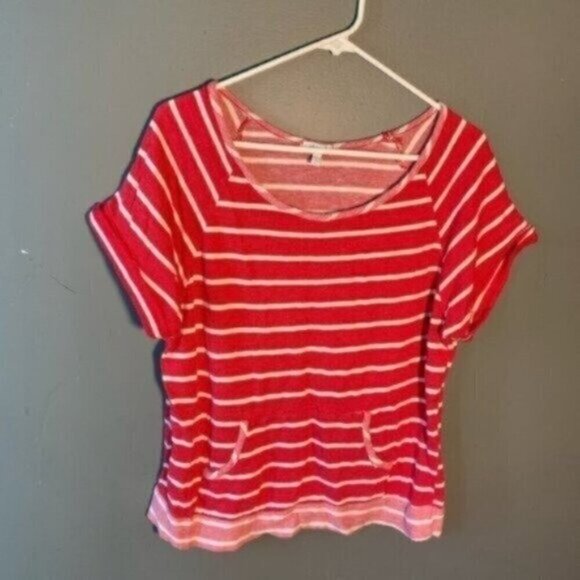 Delia’s Short Sleeve Sweater Wide Neck Red White Stripe L - Picture 2 of 9